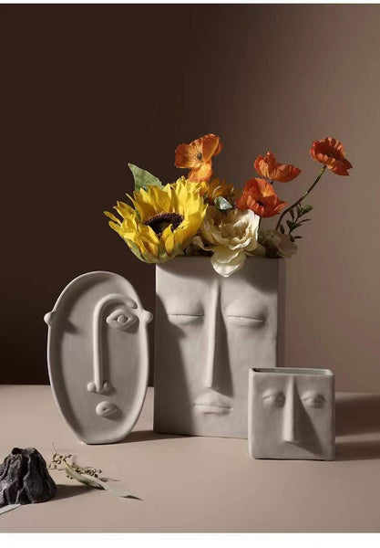 Abstract Face Decorative Vase