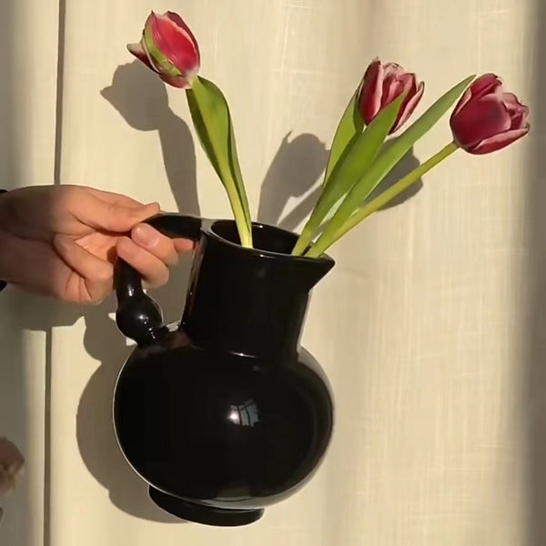 Vintage French Carry Handle Ceramic Vase